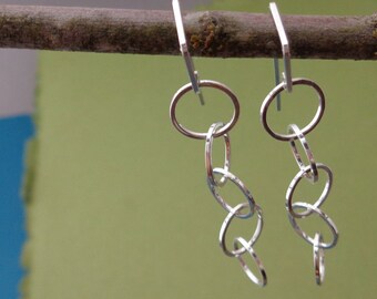 Ring Me Up Sterling Silver Five Circle Dangle Earrings,Square Wire Hoopy Earrings, Handmade Link Chain Earrings