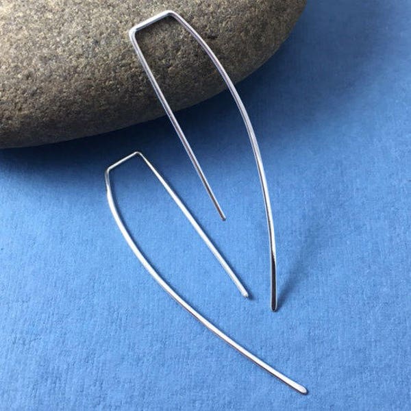 READY TO SHIP! Demiluna: Sterling Silver Long Elegant Arc Modern Simple Everyday Earwire Earrings