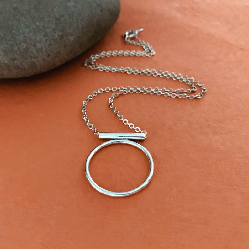 Grafix Circle Sterling Silver Modern One Ring Pendant Necklace READY TO SHIP image 2