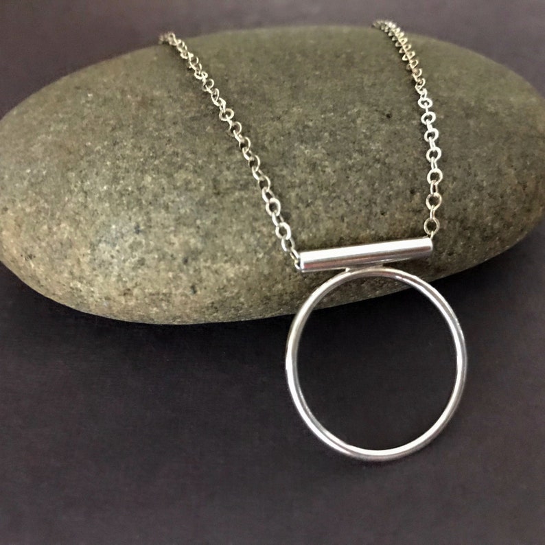Grafix Circle Sterling Silver Modern One Ring Pendant Necklace READY TO SHIP image 3