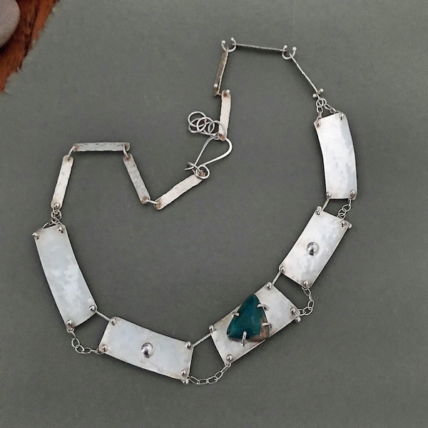 READY TO SHIP! Peruvian Blue Opal and Sterling Silver Handcrafted Statement Collar Necklace by Judi Goldblatt Studio