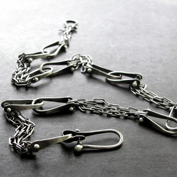 Miller: Oxidized Sterling Silver Riveted Chain Links Modern Industrial Necklace