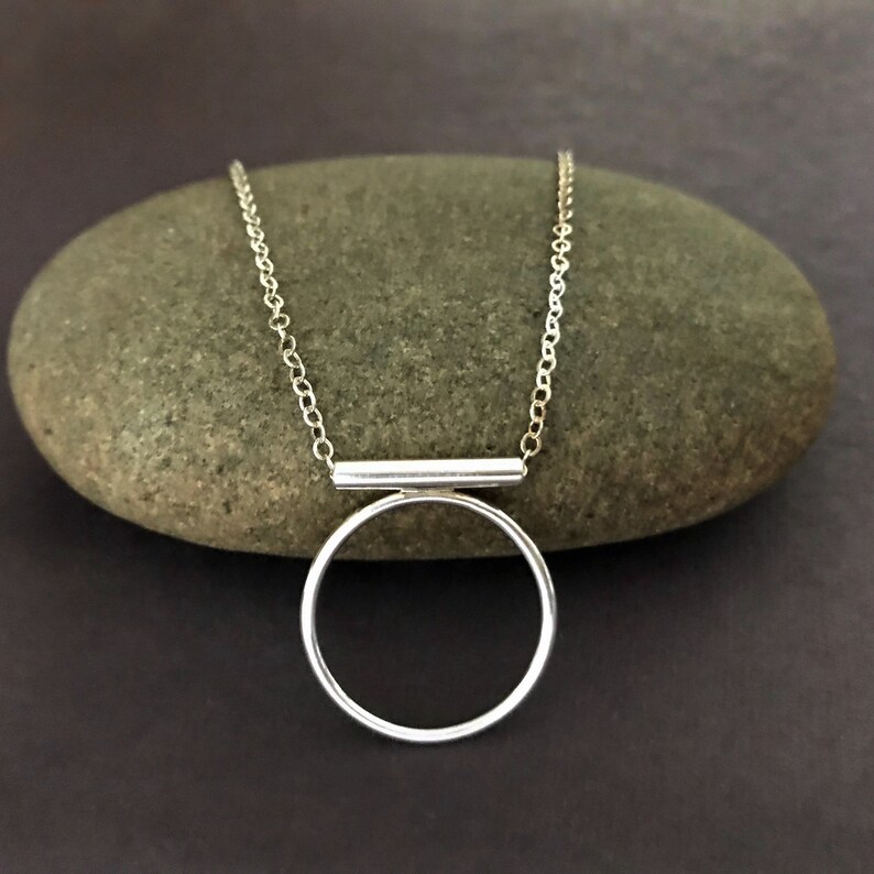 Grafix Circle Sterling Silver Modern One Ring Pendant Necklace READY TO SHIP image 1