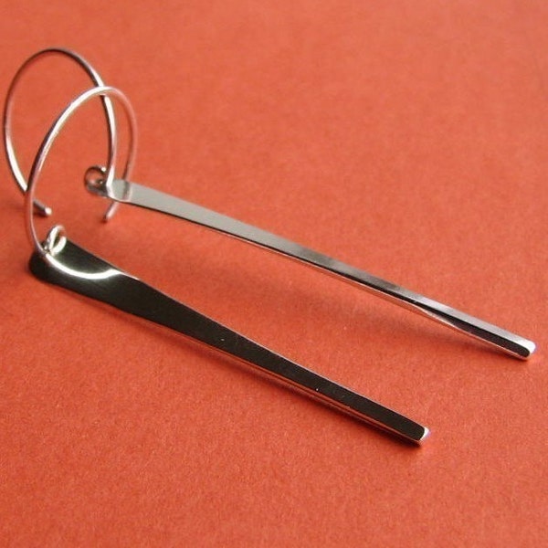 Tapers: Sterling Silver Simple Modern Long Dangle Bar Earrings