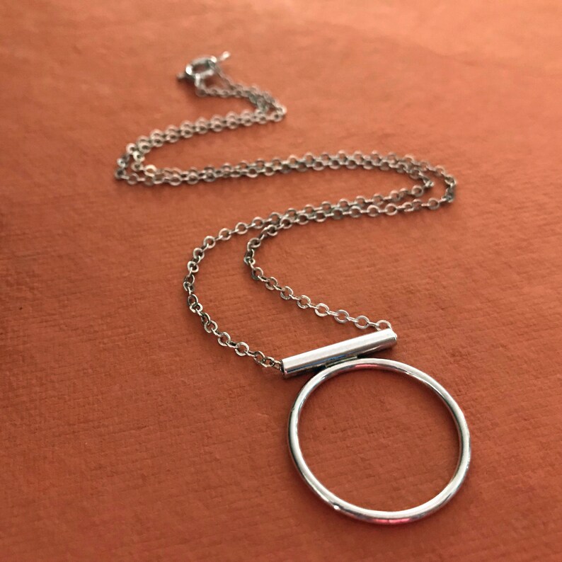 Grafix Circle Sterling Silver Modern One Ring Pendant Necklace READY TO SHIP image 7