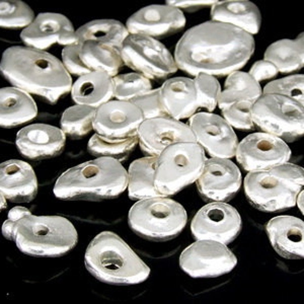 KJ-005 thai karen hill tribe silver 10 Medium plain free form bead