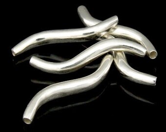 KS-056 thai karen hill tribe handmade silver 4 plain curve tube bead