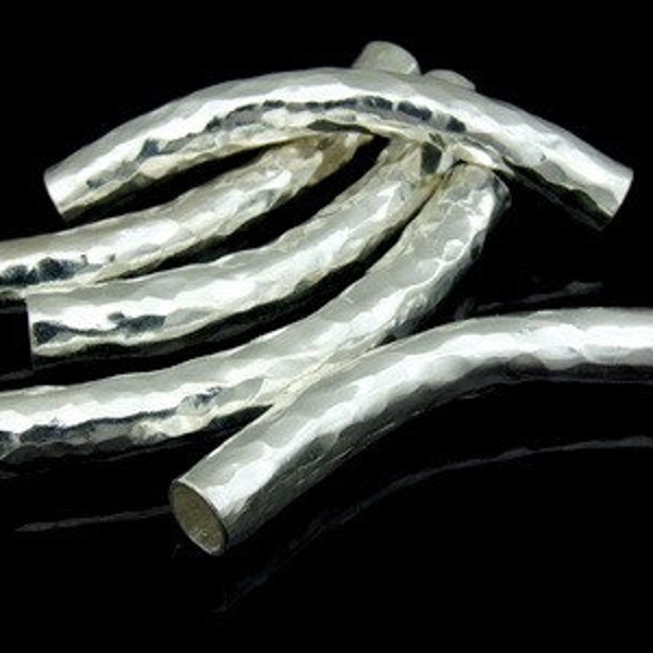 KS-027 thai karen hill tribe silver 1 hammered curved tube bead