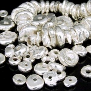KJ-011 Thai karen hill tribe silver 4 Large free form bead
