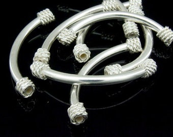 KS-055 thai karen hill tribe silver 2 white fancy curved tube bead