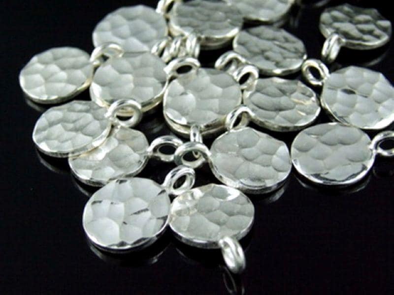 3KH-057 Thai karen hill tribe handmade silver 6 hammered round disc charm