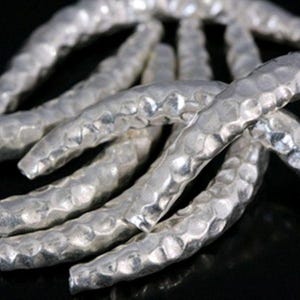 KS-003 Thai karen hill tribe silver 2 hammered curved tube bead