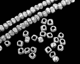 KI-022 Thai karen hill tribe silver 100 scratched mini bead