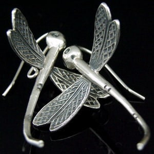 6KH-021 thai karen hill tribe hanamade silver black & white large pair dragonfly earring