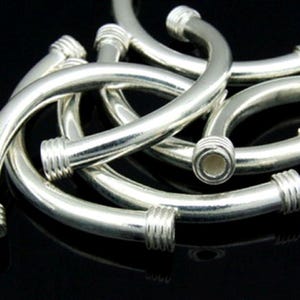 KS-030 Thai karen hill tribe silver 2 long plain curved tube bead