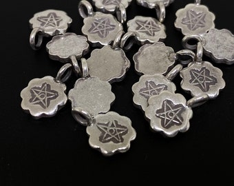7KH-040 Thai karen hill tribe handmade silver 6 star print flower charm