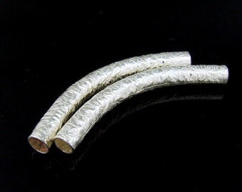 KS-010 Thai Karen hill tribes silver 1 scratch hammered curve tube bead