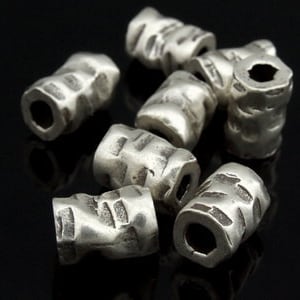 KK-031 thai karen hill tribes silver 4 hammered tube bead