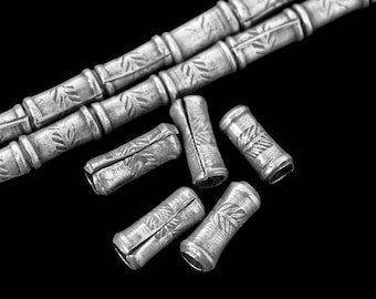 KL-031 Thai karen hill tribe silver 10 leaf print tube bead