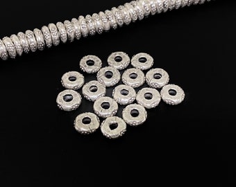 KI-004 tribus montagnardes thaïlandaises karen argent 15 perle d'impression de fleur rondel