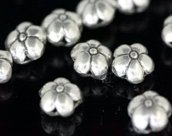 KD-016 thai karen hill tribe silver 4 flower puffy beads