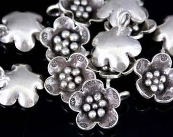 4KH-029 thai karen hill tribe silver 4 medium wild flower charm