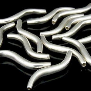 KS-056 Thai karen hill tribe handmade silver 2 plain curve tube bead