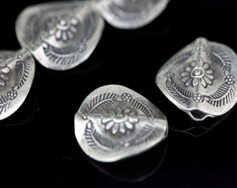 2KH-035 Thai karen hill tribe handmade silver 2 flower print round bead