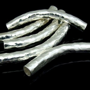 KS-027 Thai karen hill tribe silver 1 hammered curved tube bead