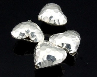 KB-016 thai karen hill tribe silver white 2 hammered puffed heart bead