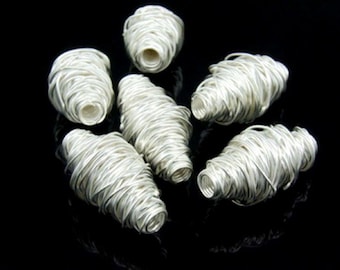 KS-047 Thai karen hill tribe handmade silver white 1 wire wrap bicone bead