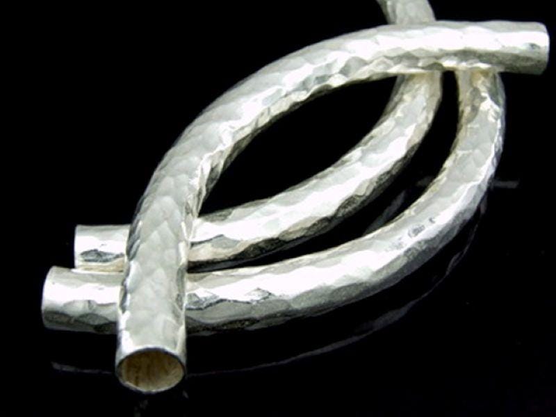 KS-034 Thai karen hill tribe silver 1 huge hammered curved tube bead