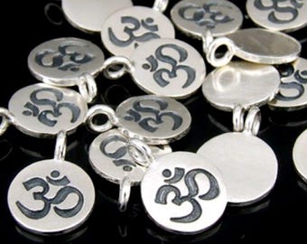 7KH-010 Thai karen hill tribe handmade silver 4 om symbol disc charm