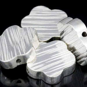 KV-008 Thai karen hill tribe handmade silver 1 line hammered scratch cylinder flower shaped bead