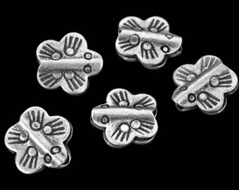 1KH-013 Thai karen hill tribe silver 4 flower fancy bead