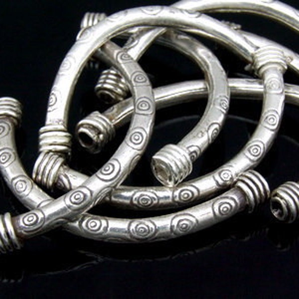 KS-031 thai karen hill tribe silver 1 ring print curved tube bead