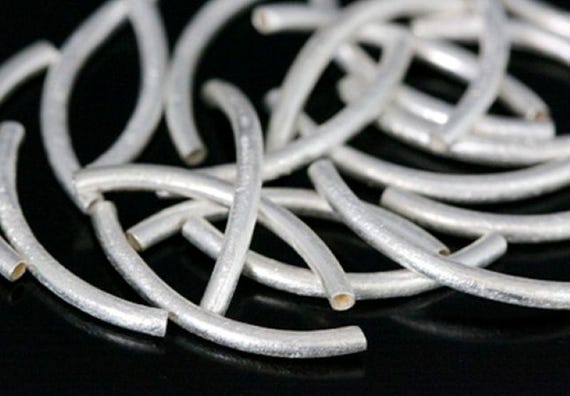 KC-014 Thai karen hill tribe handmade silver 10 brushed curve tube bead