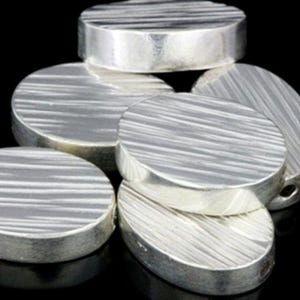 Karen Hill Tribe Silver Bead: Handmade Hammered Oval Cylinder (20.0 x 5.0 mm)
