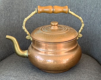 Large Vintage Copper Tea Kettle, Rustic Kitchen, Rustic Kettle, Cottagecore