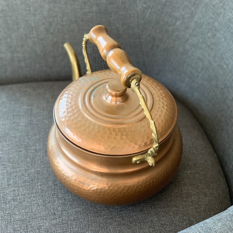 Large Vintage Copper Tea Kettle, Rustic Kitchen, Rustic Kettle ...