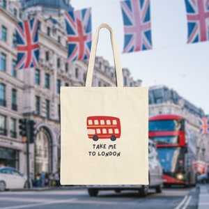 London Canvas Tote Bag, London Souvenirs, British Gift, Travel Gifts, Farmers Market Bag, Shopping Bag, Gifts Under 20, London Bus, Britwits
