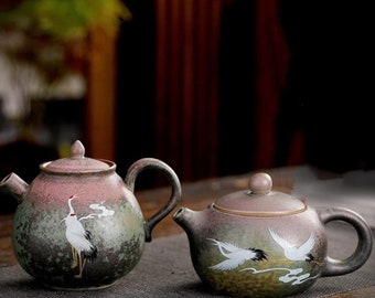 Handbemalte keramische Storch-Teekanne - Mini Vintage-Teekanne - Keramische Tier-Teekanne - Vintage-Teekanne - Handbemalte Teekanne