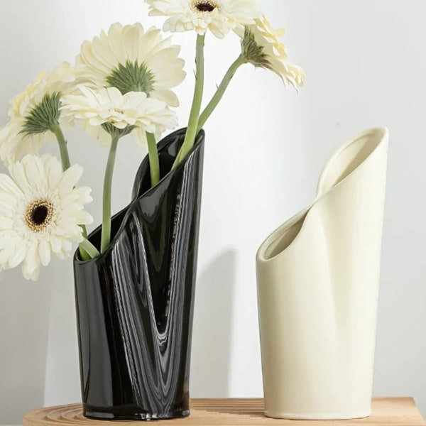 Moderne doppelköpfige Keramikvase, Vase mit doppeltem Ausguss, moderne Blumenvase, dekorative Vase für den Raum