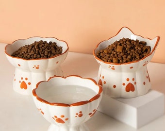 Keramik-Katzenfutterschale in Katzenform - Handbemalter Katzenteller - Keramik-Braune Katzenfutterschale - Handbemalte Katzenschale