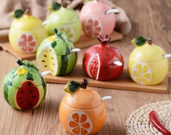 Ceramic Fruit-Shaped Spice Jar - Fruit-Shaped Spice Bottle - Ceramic Spice Container - Fruit-Shaped Sugar Bowl