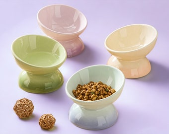 Colorful Ceramic Cat Bowl - Raised Ceramic Cat Food Bowl - Pet Food and Water Bowl - Pet Supplies-Round-Shaped Ceramic Cat Food Bowl