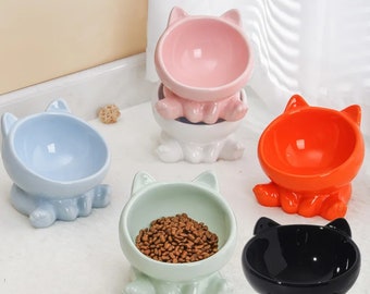Ceramic Cat-Shaped Cat Bowl - Cat Food Bowl - Ceramic Cat-Shaped Water Bowl - Pet Feeding Dish-Pet Supplies