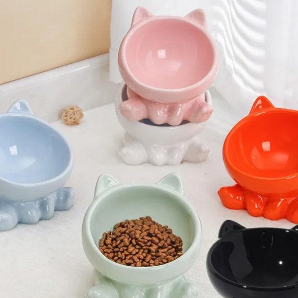 Ceramic Cat-Shaped Cat Bowl - Cat Food Bowl - Ceramic Cat-Shaped Water Bowl - Pet Feeding Dish-Pet Supplies