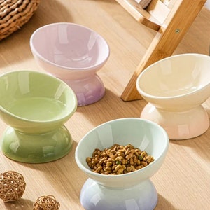Colorful Ceramic Cat Bowl - Raised Ceramic Cat Food Bowl - Pet Food and Water Bowl - Pet Supplies-Round-Shaped Ceramic Cat Food Bowl