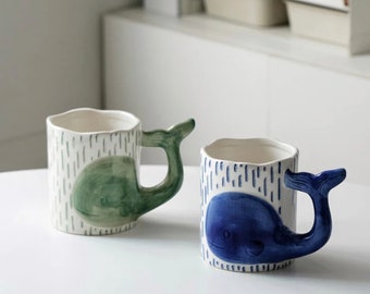 Handmade Ceramic Whale Mug - Whale Design Coffee Cup - Cute Animal Mug-Cute Fish Mug-Blue Whale Mug